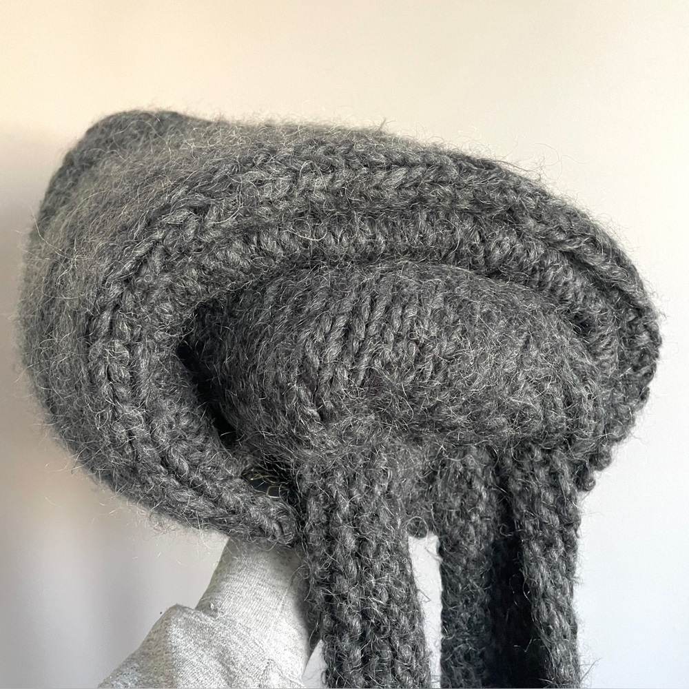 Handmade Gray Chunky Knit Long Cardigan w/ Attached Scarf - Medium - Picture 9 of 12